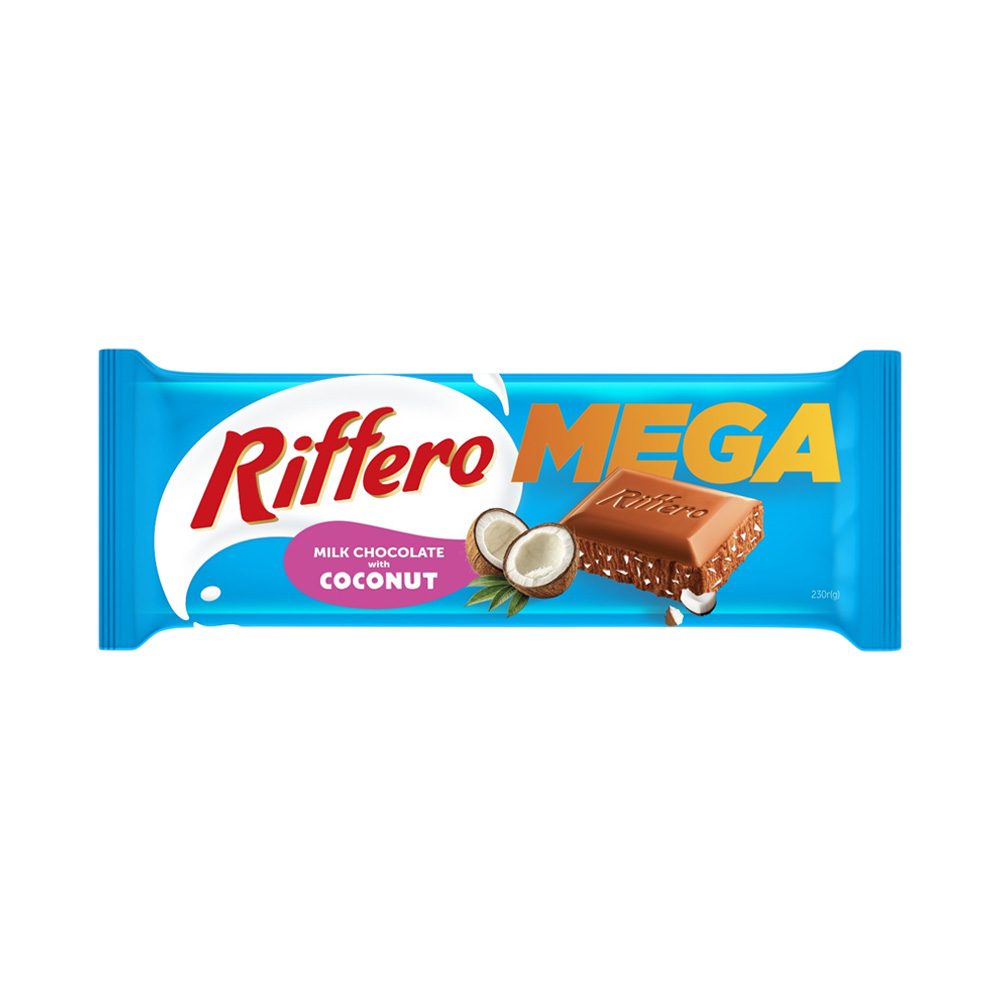 riffero-mega-coconut-2 Молочний шоколад з кокосовою стружкою ТМ Riffero, 230г - Зображення 1
